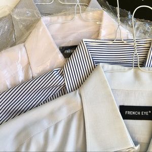 4 French eye cuff links stripe twill white shirts